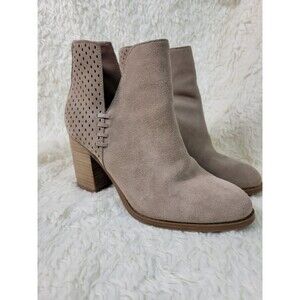 Steve Madden Shepp Suede Booties‎ Size 8 M Taupe Beige Chunky Heel Y2K V-Notch